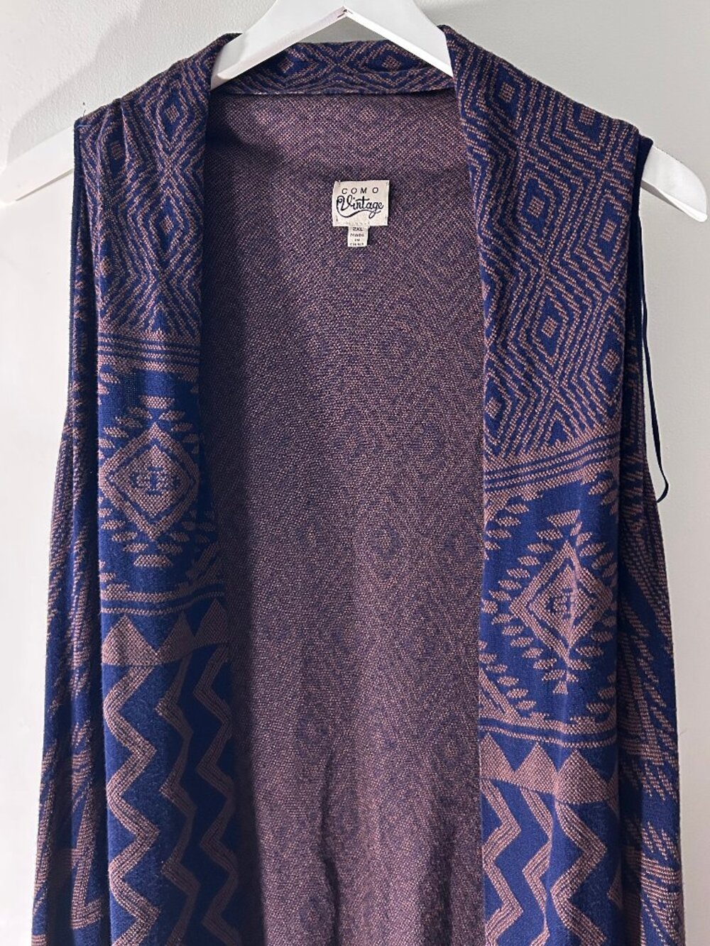 Como Vintage 2XL Boho Geometric Open Front Waterfall Duster Vest